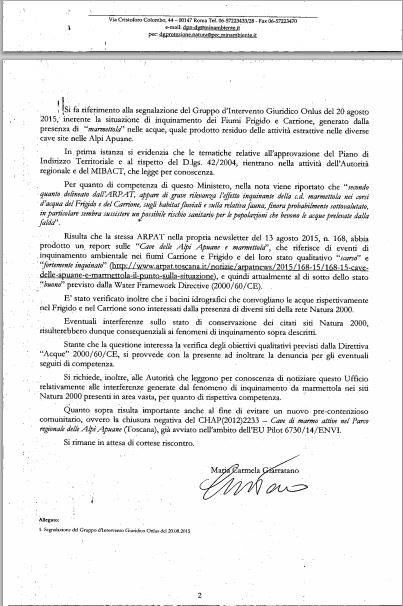 nota Ministero dell'Ambiente, della Tutela del Territorio e del Mare - D.G. Protezione Natura prot. n. 16603 del 27 agosto 2015 (pagina 1)