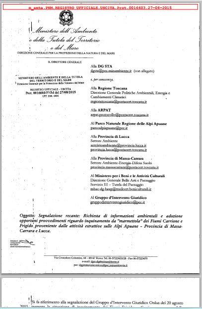 nota Ministero dell'Ambiente, della Tutela del Territorio e del Mare - D.G. Protezione Natura prot. n. 16603 del 27 agosto 2015 (pagina 1)