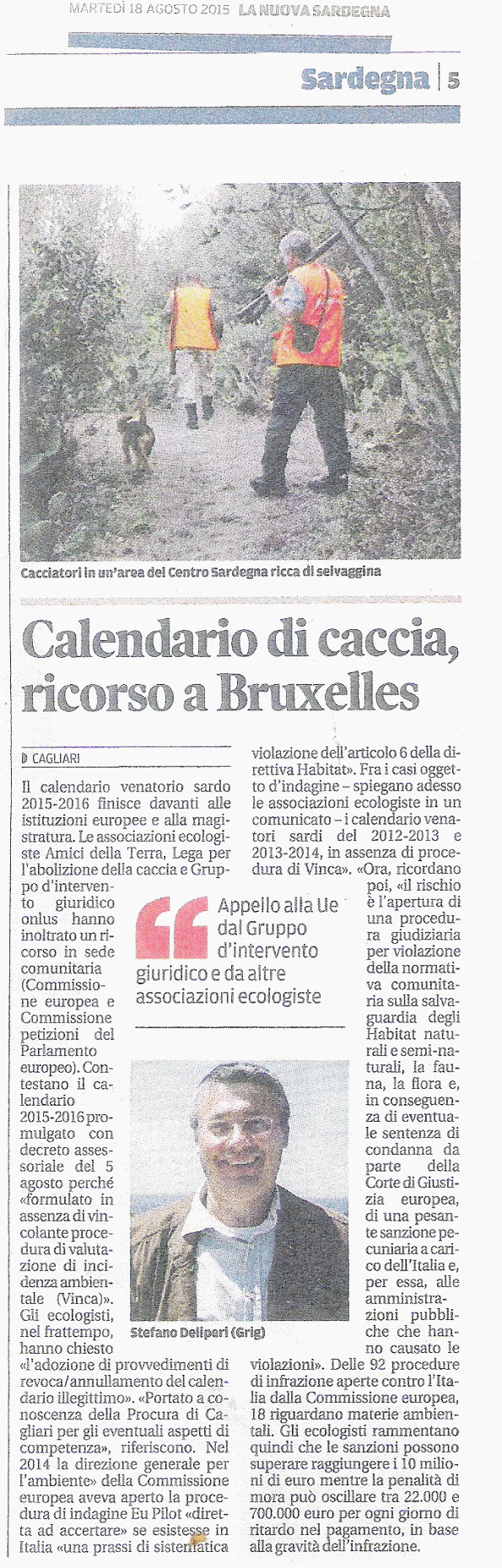 La Nuova Sardegna, 18 agosto 2015