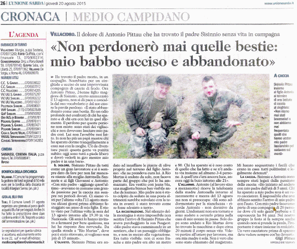 L'Unione Sarda, 20 agosto 2015