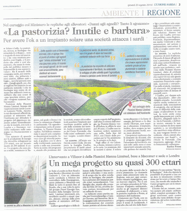 L'Unione Sarda, 20 agosto 2015