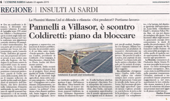 L'Unione Sarda, 22 agosto 2015