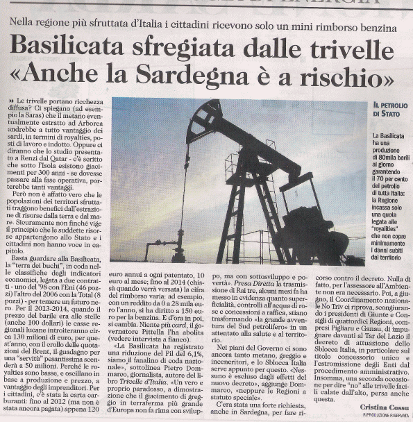 L'Unione Sarda, 30 agosto 2015