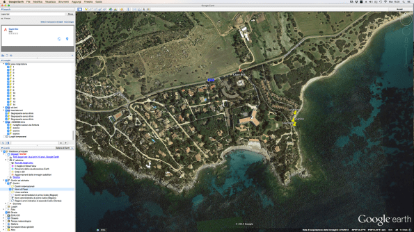 Villasimius, Capo Boi, individuazione presenza scarichi a mare (da Google Earth)