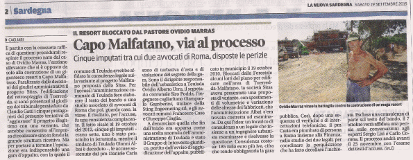La Nuova Sardegna, 19 settembre 2015