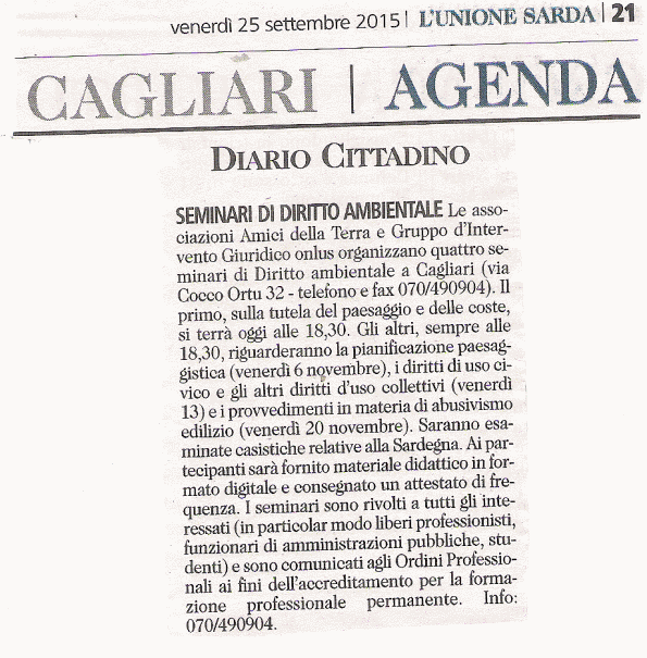 L'Unione Sarda, 25 settembre 2015