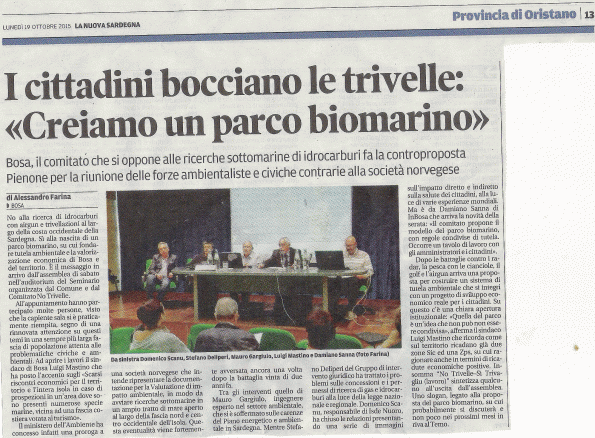 La Nuova Sardegna, 19 ottobre 2015