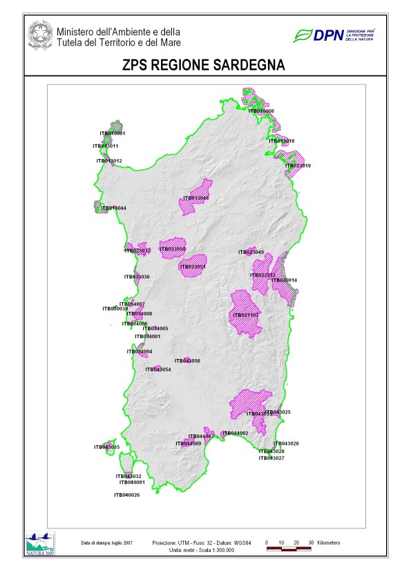 aree naturali protette (Z.P.S.) della Rete Natura 2000 in Sardegna