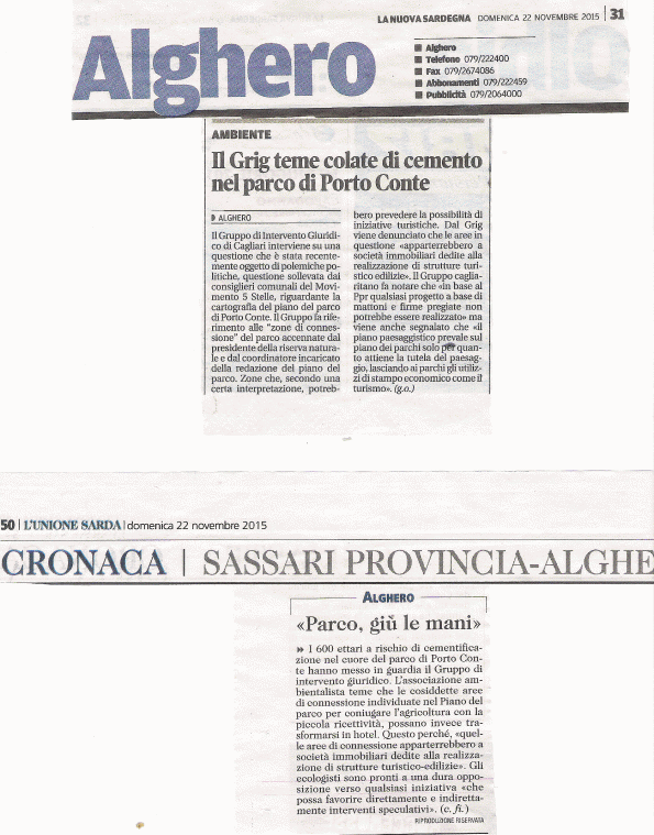 La Nuova Sardegna, L'Unione Sarda, 22 novembre 2015