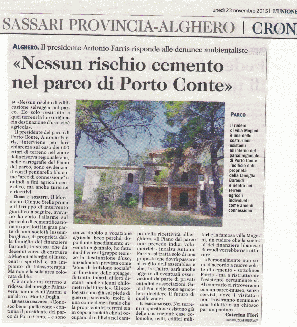 L'Unione Sarda, 23 novembre 2015