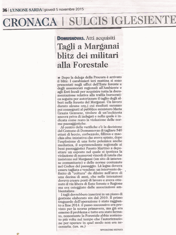 L'Unione Sarda, 5 novembre 2015, inchiesta penale