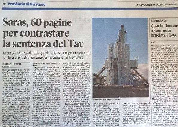 La Nuova Sardegna, 31 dicembre 2015
