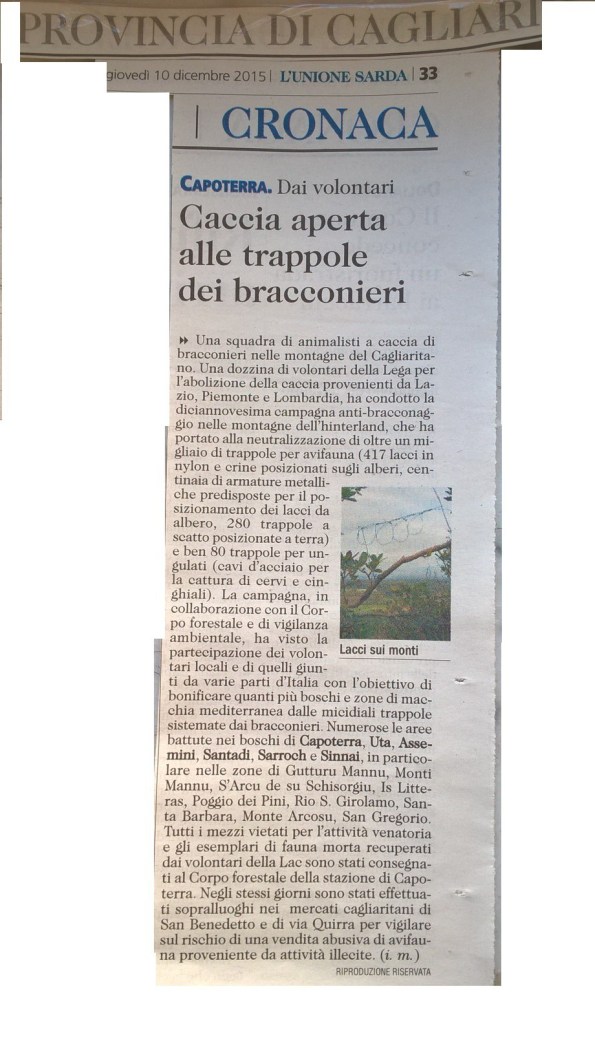 L'Unione Sarda, 10 dicembre 2015