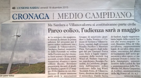 L'Unione Sarda, 18 dicembre 2015