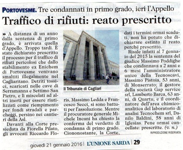 L'Unione Sarda, 21 gennaio 2016