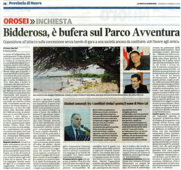 La Nuova Sardegna, 19 febbraio 2016