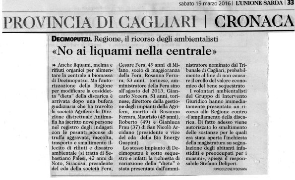L'Unione Sarda, 19 marzo 2016