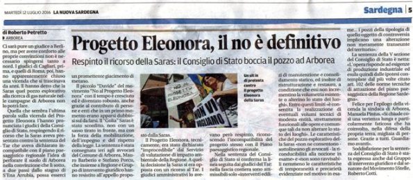La Nuova Sardegna, 12 luglio 2016