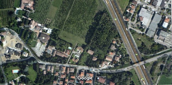 Modena, Via Omboni, pioppeto rinaturalizzato (da Google Earth)