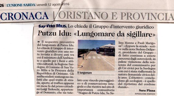 L'Unione Sarda, 12 agosto 2016