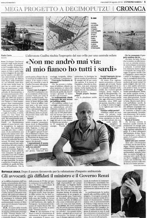 L'Unione Sarda, 24 agosto 2016