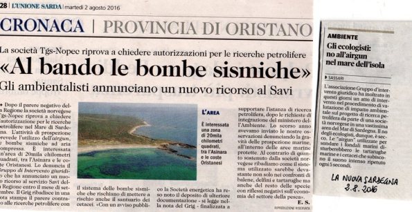 L'Unione Sarda e La Nuova Sardegna, 2 agosto 2016