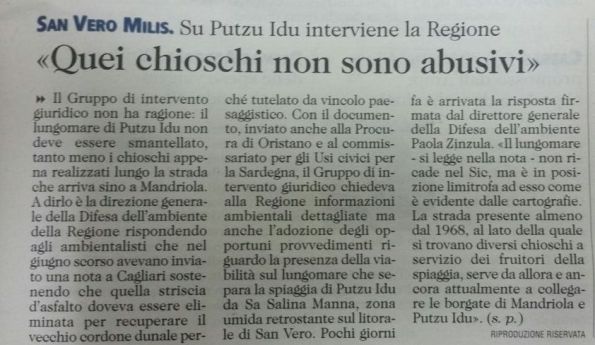 L'Unione Sarda, 15 settembre 2016