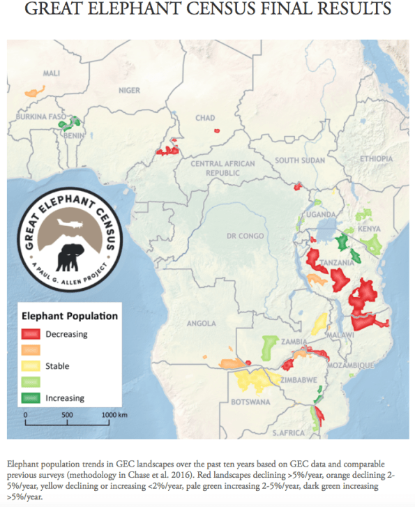 Elephants Without Borders , risultati censimento Elefanti (2016)