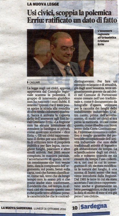 La Nuova Sardegna, 31 ottobre 2016
