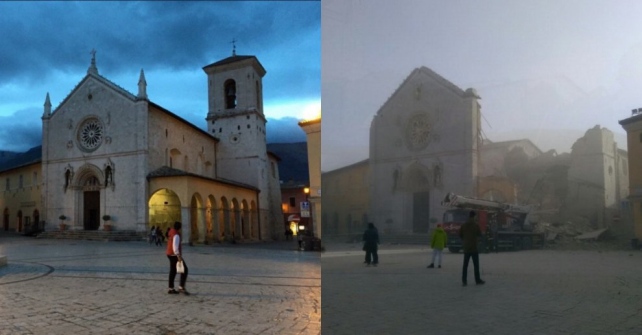 Norcia, Chiesa di San Benedetto prima e dopo il terremoto del 30 ottobre 2016