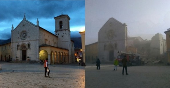 Norcia, Chiesa di San Benedetto prima e dopo il terremoto del 30 ottobre 2016