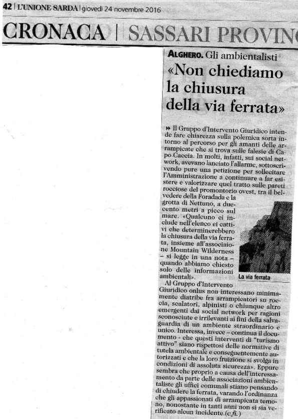 L'Unione Sarda, 24 novembre 2016