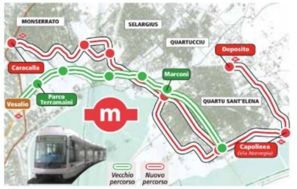 tracciati metropolitana leggera di Cagliari a confronto