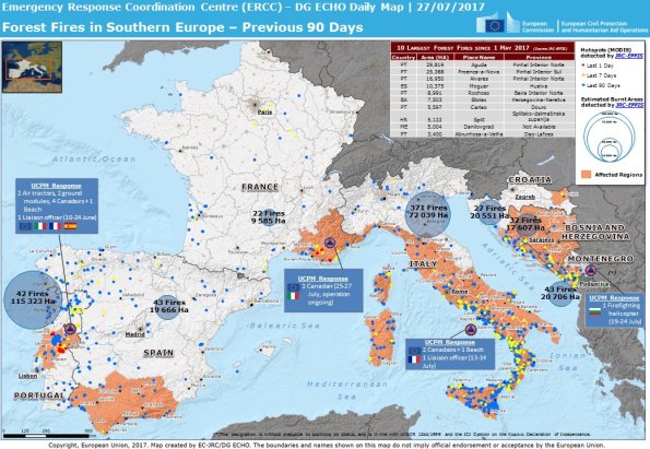 incendi Mediterraneo estate 2017
