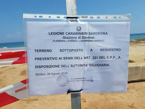 Stintino, Ezzi Mannu, cartello di sequestro preventivo (agosto 2018)